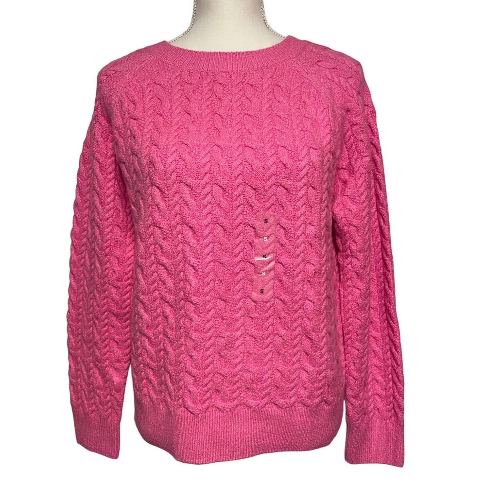 ON 34TH Azalea Pink Cable Knit‎ Crewneck Sweater Women's Small NWT